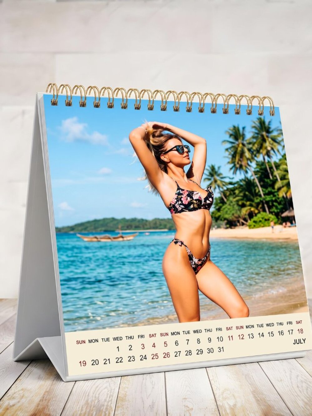 2026-2027 18 Months Standing Flip Desk Calendar Desktop Planner (Babes Bikini)